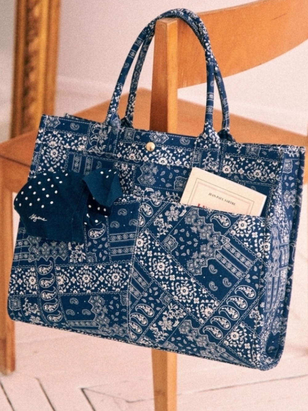 NWT Sézane Le Sept Tote Bandana Marine